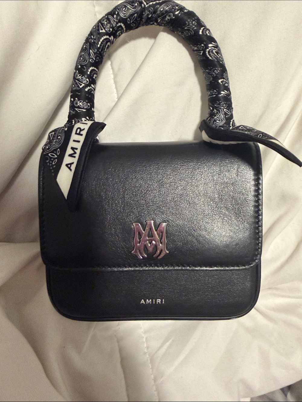AMIRI Black Leather Satchel with Bandana-Wrapped Handle